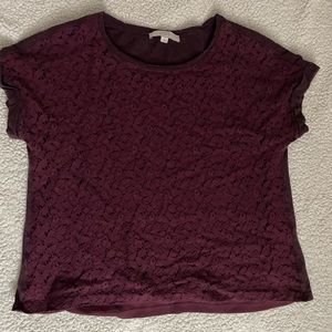 Loft burgundy lace front t shirt